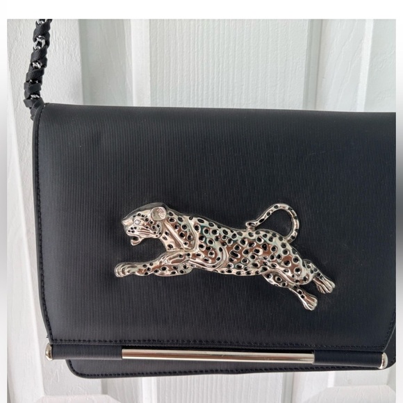 NIMA Handbags - Vintage NIMA 80’s Silver Leopard Elegant Black Shoulder Bag Chain Strap Unique